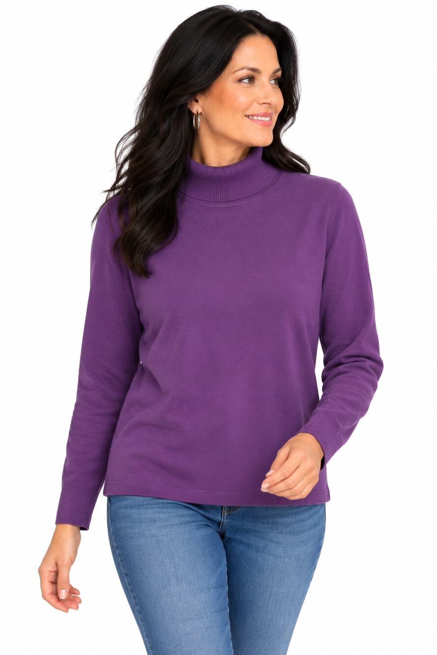 GG159 Rafaela Purple Ribbed Turtleneck Long Sleeve PTP 21” Long 21”